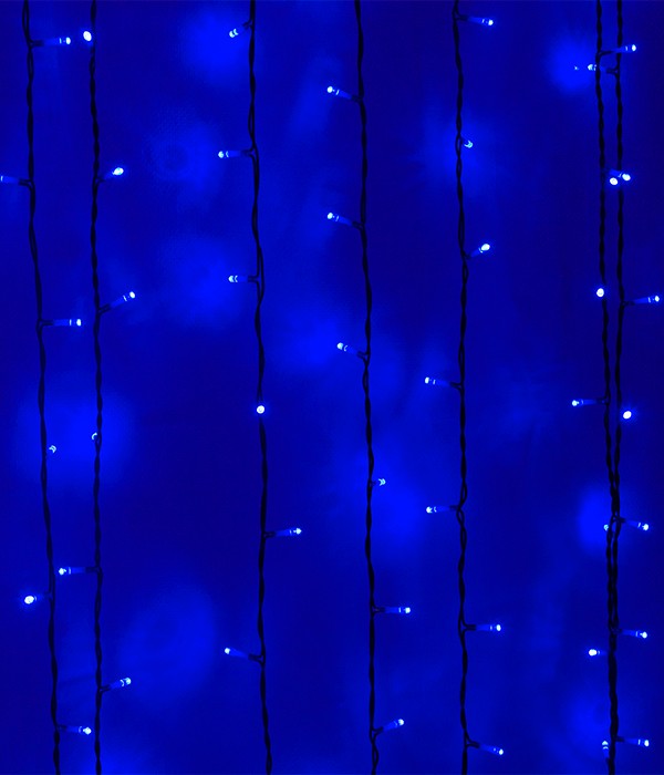 Качественная картинка Светодиодный занавес Laitcom, 2x2м, 220В, 400 LED, IP54, прозр. пр., синий