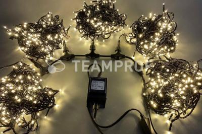 Светодиодная гирлянда спайдер Teamprof, 5 нитей по 20м, статика, черный провод,  теплая белая