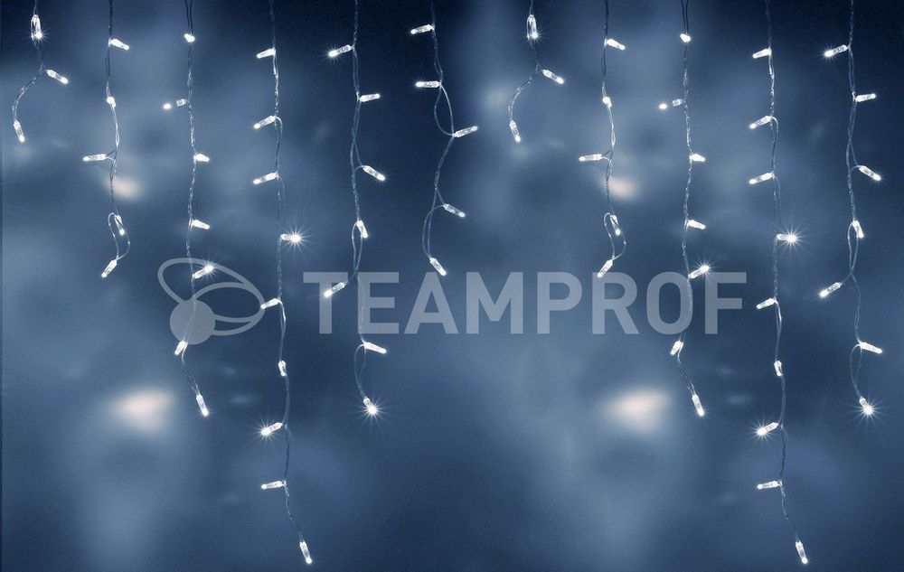 Светодиодная бахрома Teamprof 3х0.9м, IP65, герм.колп., мерцание, прозрачный провод, белая Качественная картинка Светодиодная бахрома Teamprof 3х0.9м, IP65, герм.колп., мерцание, прозрачный провод, белая
