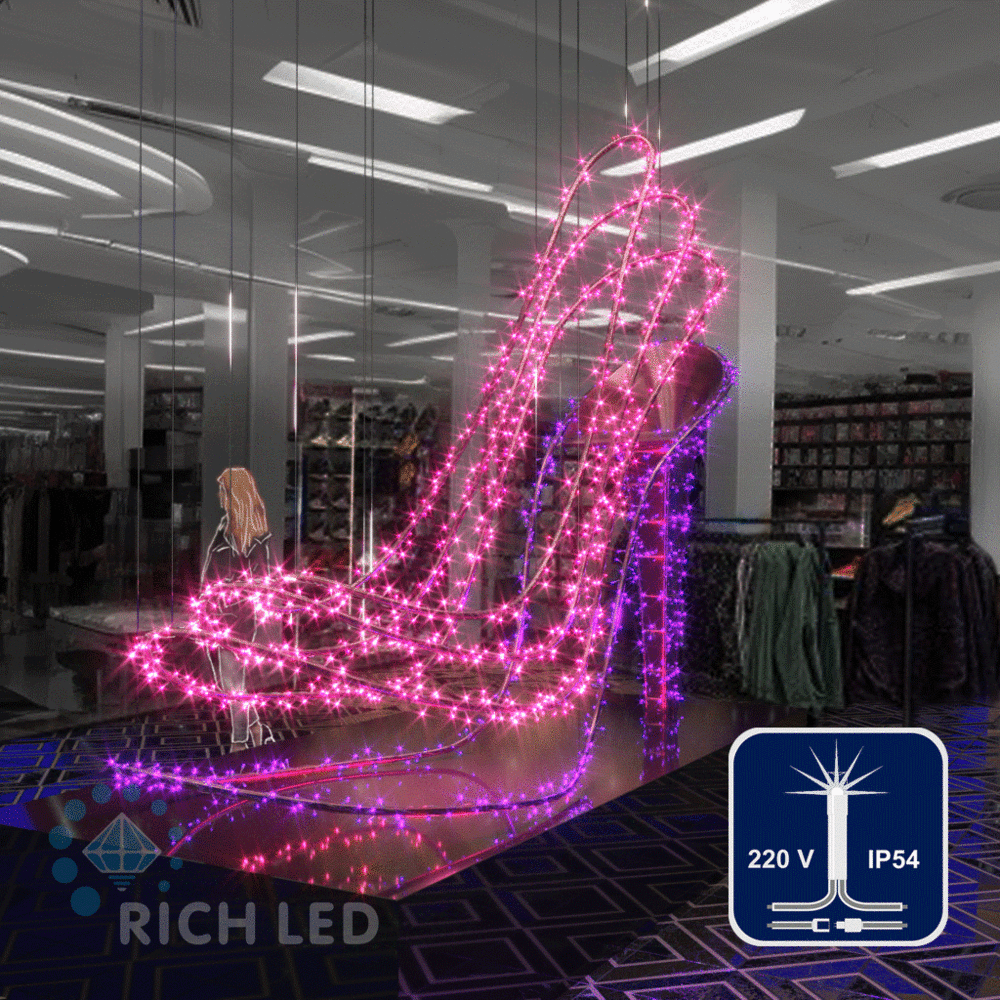 Светодиодные гирлянды RichLed Нить 10 м, 220 В, мерц, IP54, прозр.провод, цвет розовый Качественная картинка Светодиодные гирлянды RichLed Нить 10 м, 220 В, мерц, IP54, прозр.провод, цвет розовый