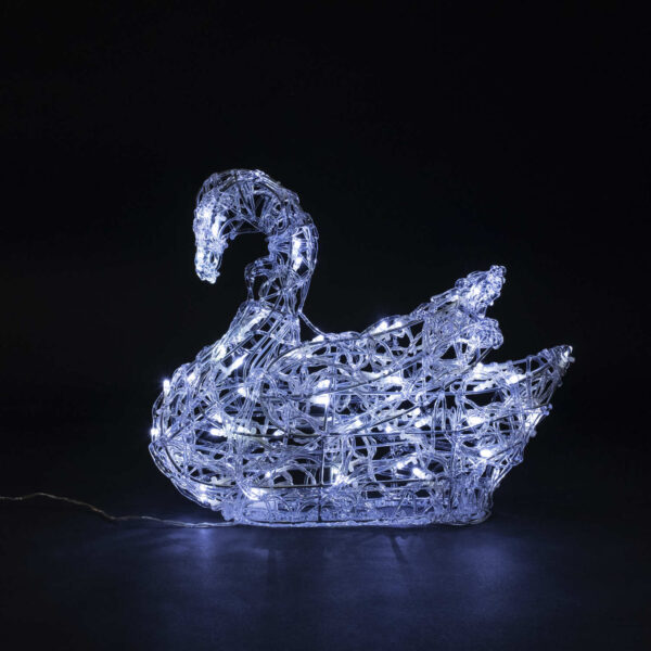 Качественная картинка Лебедь светящийся "Ажурный" Laitcom, 30 см, уличный, прозр. акрил.нити, 60 хол.белых LED ламп