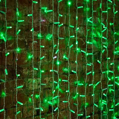 Светодиодный занавес NEON-NIGHT 2х1,5м ЗЕЛЕНЫЙ, белый ПВХ, IP65, постоянное свечение, 230В