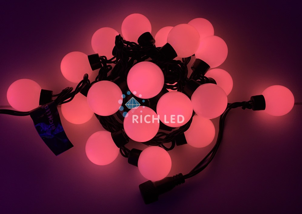 Гирлянда Большие Шарики Rich LED, 4 см, 5 м, соединяемая, розовая, черный провод, RL-S5 Качественная картинка Гирлянда Большие Шарики Rich LED, 4 см, 5 м, соединяемая, розовая, черный провод, RL-S5