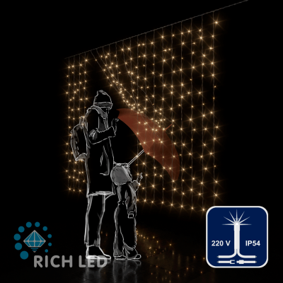 Светодиодный занавес RichLed, 2*1,5 м, облегченный, 220 В, мерцание, IP54, т.белый Светодиодный занавес RichLed, 2*1,5 м, облегченный, 220 В, мерцание, IP54, т.белый