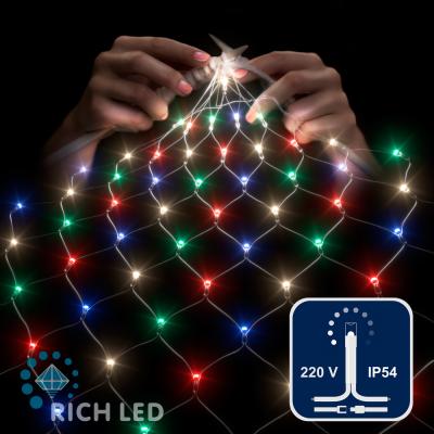 Светодиодная сетка RichLed 2*1,5 м, 220 В, 8 режимов свечения, цвет мульти