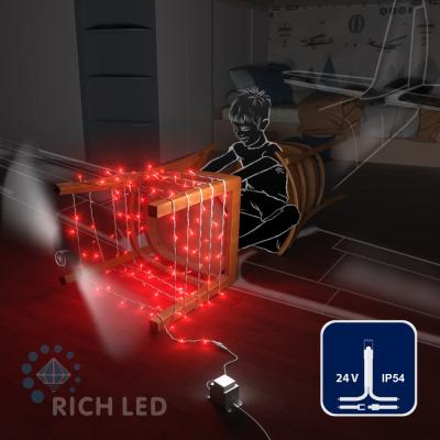 Светодиодные гирлянды RichLed Нить 10 м, 24 В, пост.свеч, белый провод, красный цвет