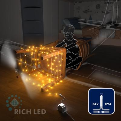 Светодиодные гирлянды RichLed Нить 10 м, 24 В, пост.свеч, прозр.провод, цвет желтый
