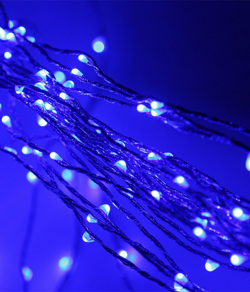 Качественная картинка Светодиодная гирлянда Laitcom «Конский Хвост» 1,5м синяя, 12В, 200 LED, прозр. проволока, IP67