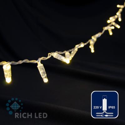 Светодиодная гирлянда Rich LED 5 м, 72 LED, 220 В, влагозащ. колпачок, т. белая, прозрачный провод