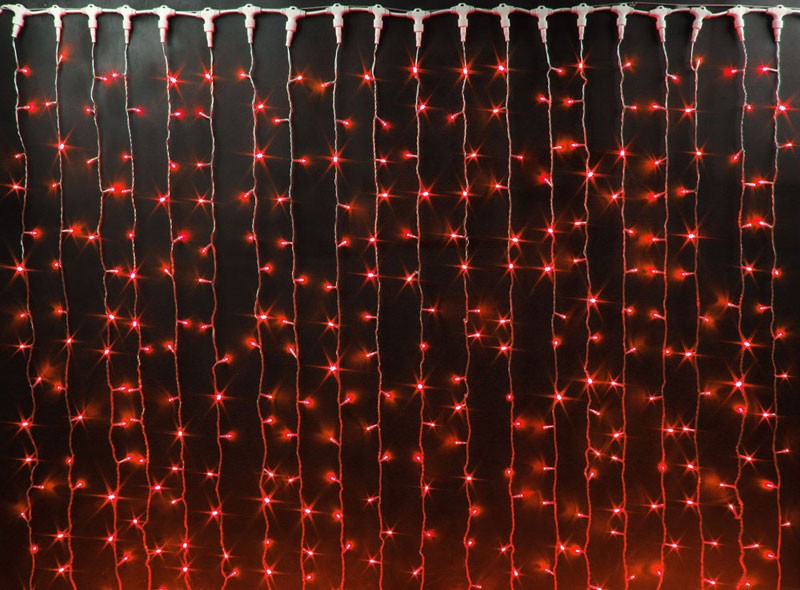 Качественная картинка Светодиодный занавес RichLed, 2*6 м, 220 В, постоянное свечение, прозрачный провод, IP54, красный