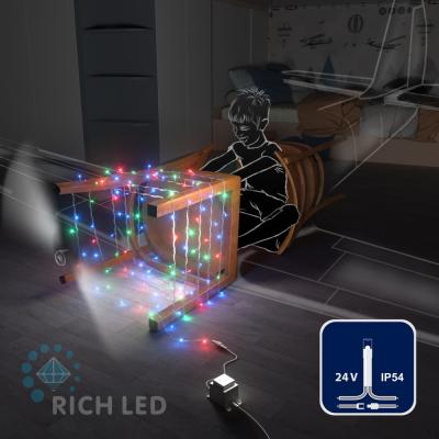 Светодиодные гирлянды RichLed Нить 10 м, 24 В, пост.свеч, прозр.провод, цвет мульти Светодиодные гирлянды RichLed Нить 10 м, 24 В, пост.свеч, прозр.провод, цвет мульти