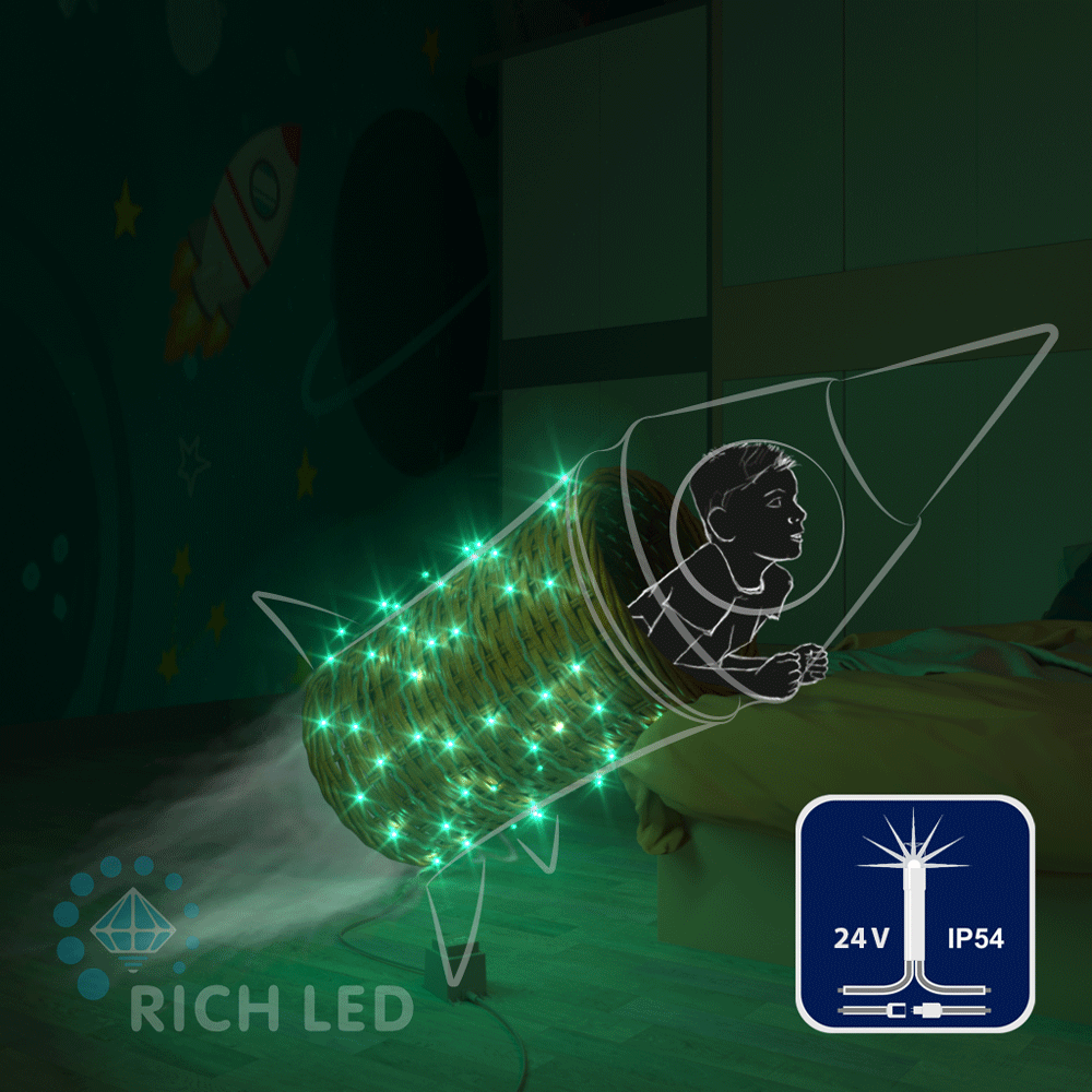 Светодиодные гирлянды RichLed Нить 10 м, 24 В, мерц, прозр.провод, цвет зеленый Качественная картинка Светодиодные гирлянды RichLed Нить 10 м, 24 В, мерц, прозр.провод, цвет зеленый