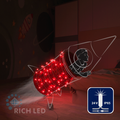 Светодиодные гирлянды RichLed Нить 10 м, 24 В, мерц, IP65, герм. колпачок, прозр.провод, красный