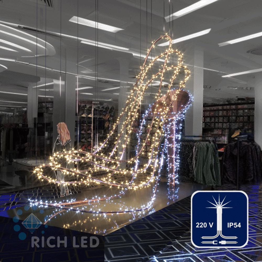 Светодиодные гирлянды RichLed Нить 10 м, 220 В, мерц, IP54, прозр.провод, цвет теплый белый Качественная картинка Светодиодные гирлянды RichLed Нить 10 м, 220 В, мерц, IP54, прозр.провод, цвет теплый белый
