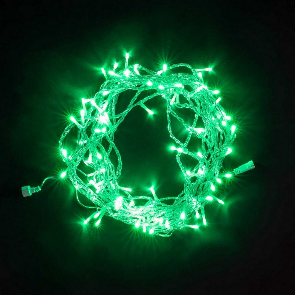 Качественная картинка Светодиодная нить Laitcom, 10 м, 100 LED, IP54,прозр. провод, мерц. белого диода, зеленый