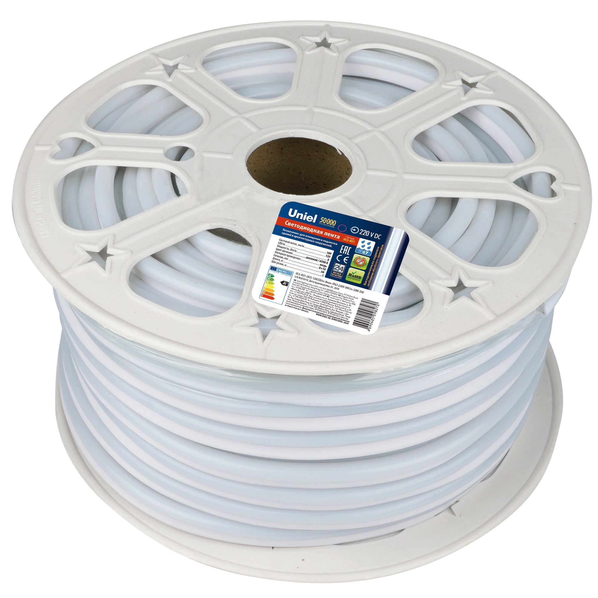 Качественная картинка Гибкий неон Uniel 8 × 16 мм, IP67, 50 м, SMD2835, 120 LED/м, 8 Вт/м, 220 В, свечение белое