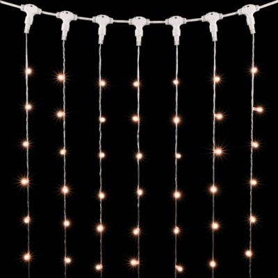 Светодиодный занавес Laitcom с колпачком 2x2м, 400 LED, IP65, прозр.пр., тепл.белый с мерц.бел.диода