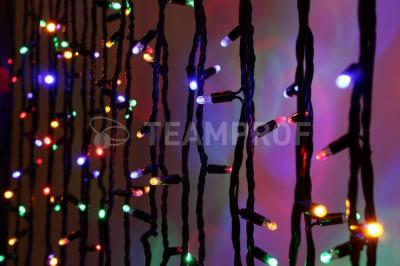 Светодиодная гирлянда нить Teamprof, 20м, 200 LED, 220В, герм. колп., динамика, черн.провод, мульти