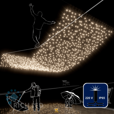 Светодиодный занавес Rich LED 2*6 м, с герм. колпачком, мерцание, соединяемый (до 5 шт), IP65, т бел