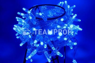 Светодиодная гирлянда нить Teamprof, 10м, 100 LED, 24В, мерцание, прозр. провод, герм.колп, синяя