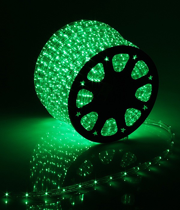 Качественная картинка Дюралайт круглый Laitcom, 13мм, фиксинг, направленный, зеленый, IP65