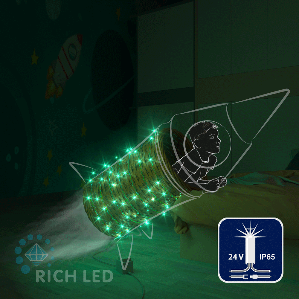 Светодиодные гирлянды RichLed Нить 10 м, 24 В, мерцание, IP65, герм.колп, прозр.провод, цвет зеленый Качественная картинка Светодиодные гирлянды RichLed Нить 10 м, 24 В, мерцание, IP65, герм.колп, прозр.провод, цвет зеленый