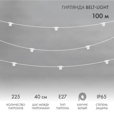 Белт-Лайт NEON-NIGHT 2 жилы, 100м, шаг 40см, 225 патронов Е27, IP65, белый круглый провод ПВХ