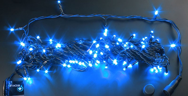 Качественная картинка Светодиодные гирлянды RichLed Нить 10 м, 220 В, мерц, IP54, прозрачный провод, цвет синий