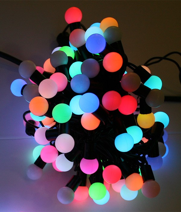 Качественная картинка Гирлянда светодиодная Laitcom Fiesta medium ball 10м, 100 led, IP65, 220-230V., D18мм RGB