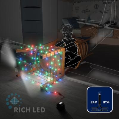 Светодиодные гирлянды RichLed Нить 10 м, 24 В, пост.свеч, черный провод, мульти цвет Светодиодные гирлянды RichLed Нить 10 м, 24 В, пост.свеч, черный провод, мульти цвет