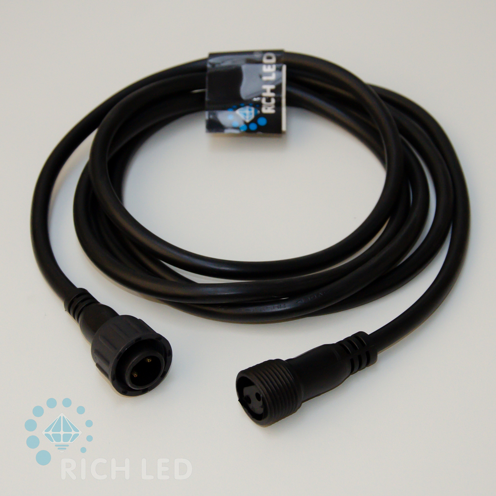 Удлинитель 2 м, 2 pin, 2-х проводной, черный. Rich LED Качественная картинка Удлинитель 2 м, 2 pin, 2-х проводной, черный. Rich LED