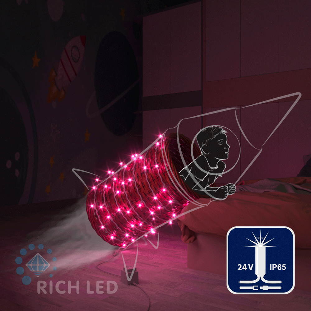 Качественная картинка Светодиодные гирлянды RichLed Нить 10 м, 24 В, мерцание, IP65, герм. колп, белый провод, розовый