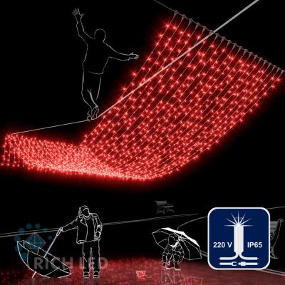 Светодиодный занавес (дождь) Rich LED 2*6 м, колпачок, мерцающий, красный, черный провод, пвх, IP65