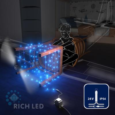 Светодиодные гирлянды RichLed Нить 10 м, 24 В, пост.свечение, прозр.провод, цвет синий