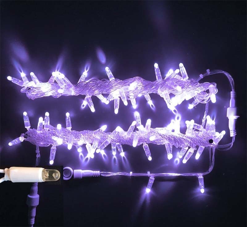 Качественная картинка Светодиодная гирлянда нить TeamProf 10 м, 100 LED, 220В, мерцание, гермет.колп., прозр.пр фиолетовый