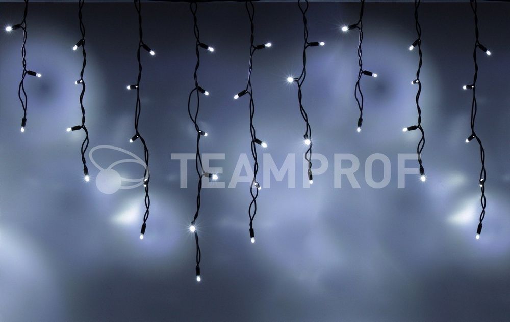 Качественная картинка Светодиодная бахрома Teamprof 3х0.6м, IP65, герм.колп., статика, черный провод резина, белая