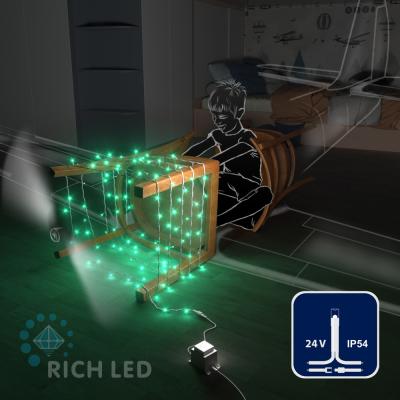 Светодиодные гирлянды RichLed Нить 10 м, 24 В, пост.свеч., белый провод, цвет зеленый