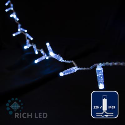 Светодиодная гирлянда Rich LED 5 м, 72 LED, 220 В, влагозащитный колпачок, белая, прозрачный провод