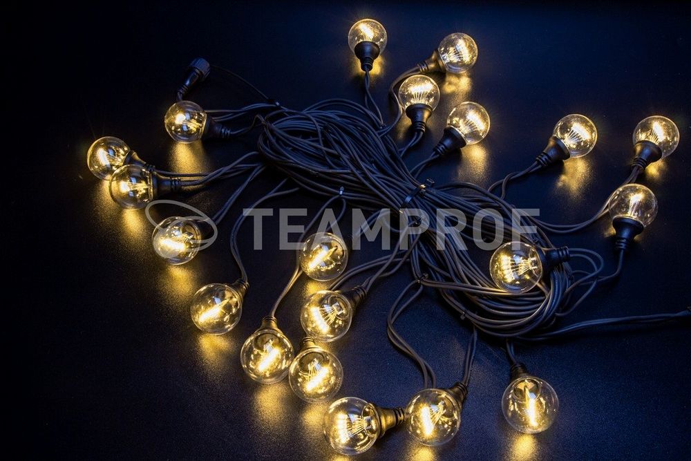 Качественная картинка Гирлянда Teamprof Винтаж, ТЁПЛ.БЕЛЫЙ, чёрная резина, 220В TPF-VBL-10M-20-220V-RB/WW