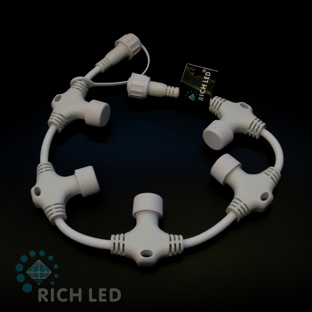 Качественная картинка Разветвитель универсальный для гирлянд Rich LED, провод белый, 5 лучей, для нитей 10 м, бахромы