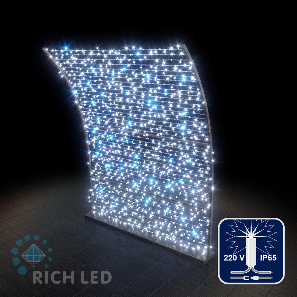 Светодиодные гирлянды Т6 RichLed Нить 10м, 24В, мерцание IP65, герм. колп, прозр. провод