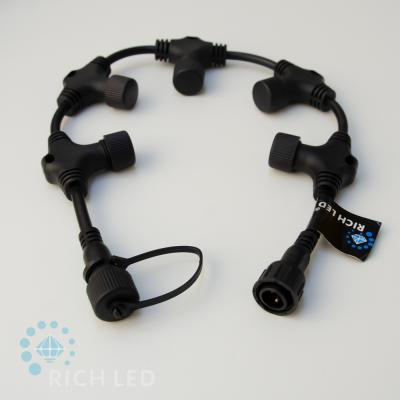 Разветвитель, 0.6 м, 5 лучей, 2 pin, 2-х проводной, черный