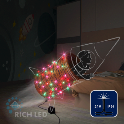 Светодиодные гирлянды RichLed Нить 10 м, 24 В, мерц, черн.провод, красный, зеленый, розовый