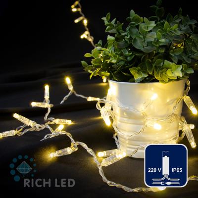 Светодиодная гирлянда Rich LED 7 м, 72 LED, 220 В, влагозащ. колпачок, т. белая, провод прозрачный