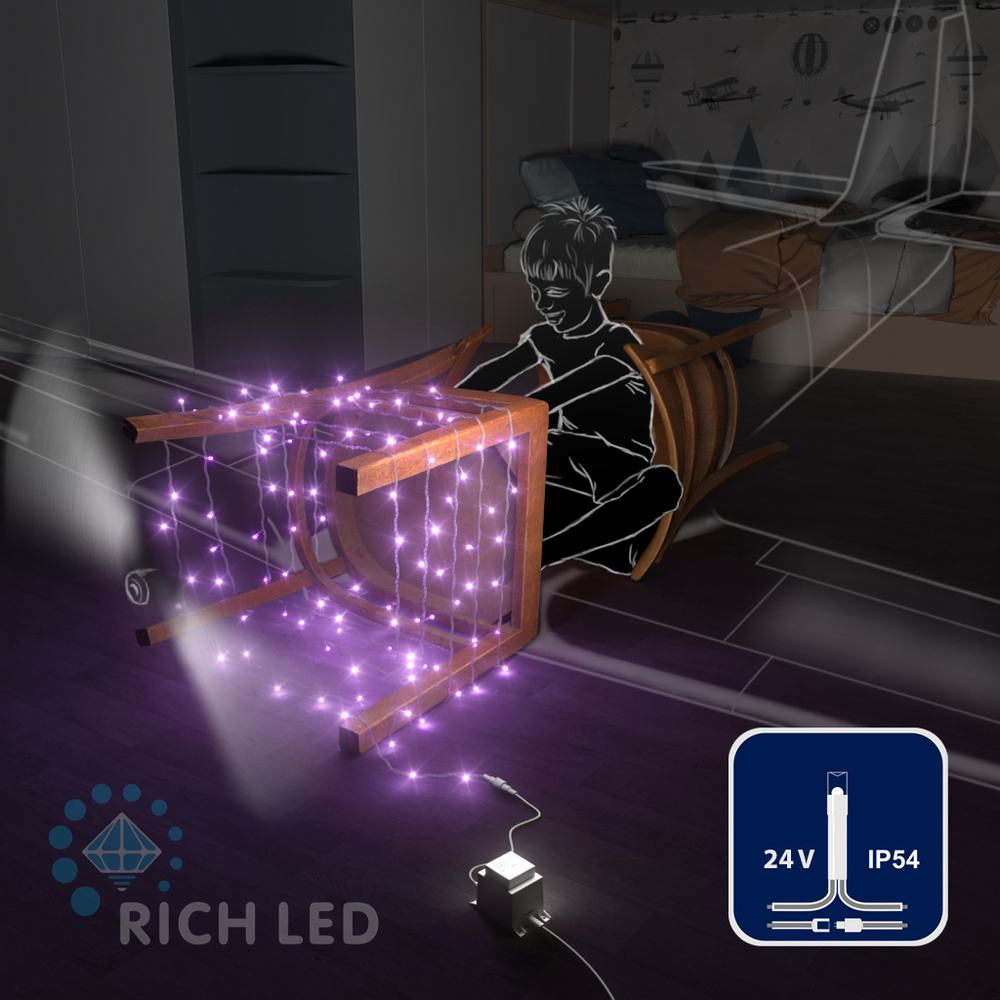 Качественная картинка Светодиодные гирлянды RichLed Нить 10 м, 24 В, пост.свечение, прозр.провод, цвет фиолетовый