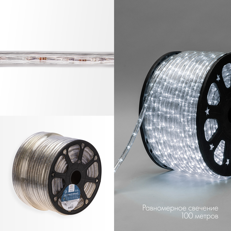 Качественная картинка Дюралайт NEON-NIGHT трехжильный 230В 13мм 24 LED/м БЕЛЫЙ динамика Эконом