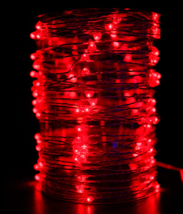 Качественная картинка Светодиодная нить Laitcom "Роса", 10м., 12V, 100 LED, IP20, прозр. провод, красный