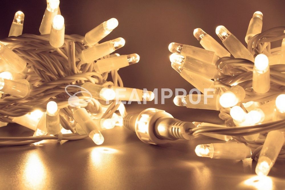 Светодиодная гирлянда нить TeamProf 10 м, 100 LED, 220В, мерцание, белый пр, тепл. белый Качественная картинка Светодиодная гирлянда нить TeamProf 10 м, 100 LED, 220В, мерцание, белый пр, тепл. белый