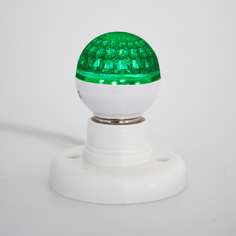Качественная картинка Лампа светодиодная, диаметр 50мм, Е27, 10 LED, 1Вт, ЗЕЛЕНЫЙ, прозрачная колба, 24В, постоянное напря
