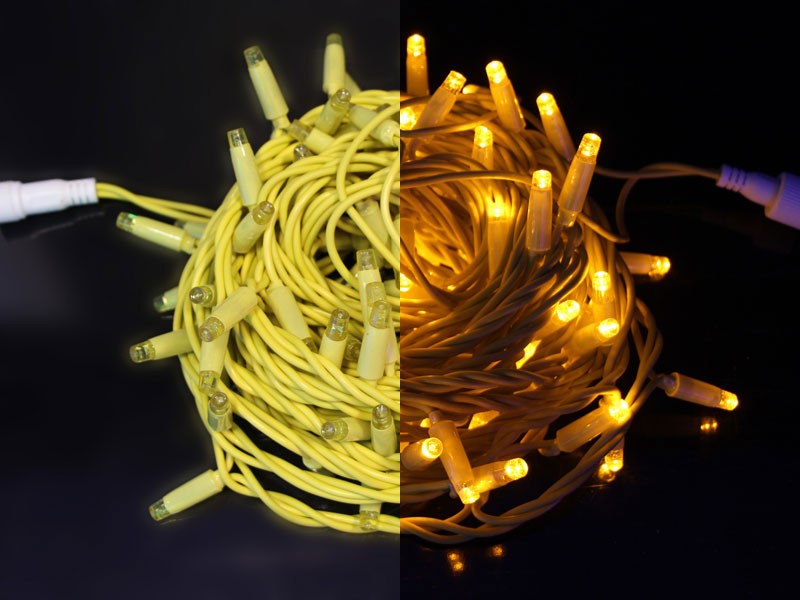 Качественная картинка Светодиодные гирлянды Нить 10 метров, 24 В, постоянное свечение, IP65, герметичный колпачок, желтый